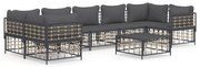 8 pcs conjunto lounge de jardim c/ almofadões vime PE antracite