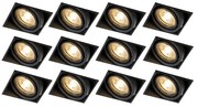 Conjunto de 12 focos embutidos pretos GU10 inclináveis sem moldura - Oneon Moderno