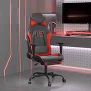 vidaXL Cadeira gaming c/ apoio pés couro artificial preto e vermelho