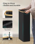 Cesto de roupa suja SONGMICS com tampa, cesto fino para roupa suja, 65 L, compacto, forro de malha removível, tecido Oxford, alças de bambu, dobrável, 42 x 22,5 x 70,5 cm, preto LCB506B01