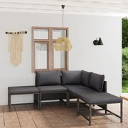 6 pcs conjunto lounge de jardim c/ almofadões vime PE cinzento