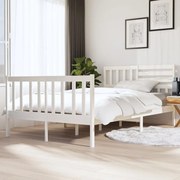 Estrutura de cama dupla 135x190 cm madeira maciça branco