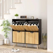 Sapateira para 16 Pares de Sapatos com 4 Gavetas e Prateleiras Ajustáveis 95x26x95 cm Madeira e Preto