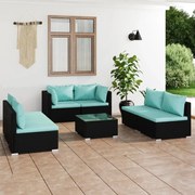 vidaXL 7 pcs conjunto lounge de jardim c/ almofadões vime PE preto