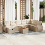 vidaXL 9 pcs conjunto de sofás p/ jardim com almofadões vime PE bege