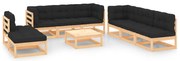 9 pcs conjunto lounge de jardim c/ almofadões pinho maciço