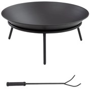 Outsunny Braseiro de Exterior Braseiro de Metal com Atiçador para Varanda Campismo Ar Livre Ø47x21 cm Preto