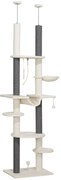 PawHut Arranhador para Gatos do Chão ao Teto 225-255 cm  com 7 Níveis Rede Plataformas Postes de Arranhar Creme e Cinza