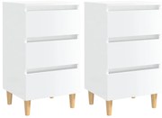 Mesas cabeceira pernas madeira 2pcs 40x35x69cm branco brilhante