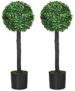 HOMCOM Conjunto de 2 Plantas Artificiais Buxos Artificiais em Vaso para Decoração de Interior e Exterior Ø20x60 cm Verde