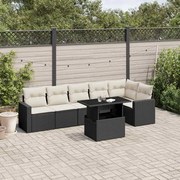vidaXL 7 pcs conjunto de sofás p/ jardim c/ almofadões vime PE preto
