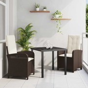 vidaXL Conjunto de Jantar de Jardim de 3 Peças com Almofadas - Rattan Poliéster Castanho