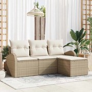 Conjunto de Sofá de Jardim vidaXL de 4 Peças com Almofadas Bege em Rattan Poliéster