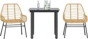 vidaXL Conjunto jantar jardim 3 peças vidro vime PE castanho