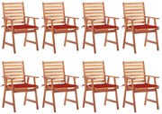 vidaXL Cadeiras de jantar p/ jardim 8 pcs c/ almofadões acácia maciça