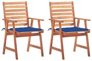 Cadeiras de jantar p/ jardim 2 pcs c/ almofadões acácia maciça