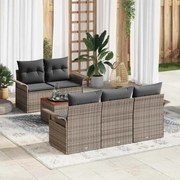 vidaXL Conjunto de Sofá de Jardim de 6 Peças com Almofadas Cinza de Rattan Sintético e Acácia