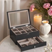 Caixa para 8 relógios em madeira maciça 19 x 27 x 12,5 cm preto