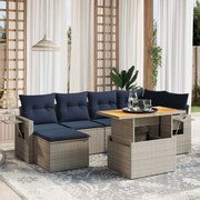 vidaXL 7 pcs conjunto sofás p/ jardim c/ almofadões vime PE cinzento