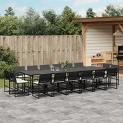 vidaXL 17 pcs conjunto de jantar p/ jardim c/ almofadões vime PE preto
