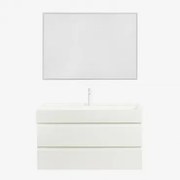 Conjunto De Móvel De Casa De Banho Suspenso Em Madeira E Folha De Freixo Com Lavatório Integrado Ona Branco & Led Retangular - Sklum