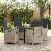 vidaXL Conjunto de Jantar de Jardim de 5 Peças com Almofadas Cinza Claro Rattan PE