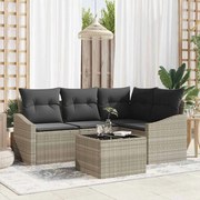 vidaXL Conjunto de sofá de jardim de 5 peças com almofadas cinza em rattan sintético
