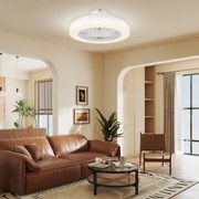 Ventoinha de Teto com Luz LED 40 W Motor DC Revertível Controlo Remoto 6 Velocidades Temporizador Ø46x16 cm Branco