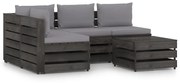 5 pcs conj. lounge jardim + almofadões madeira impreg. cinzento