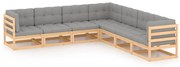 7 pcs conjunto lounge de jardim c/ almofadões pinho maciço