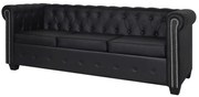 Sofá Chesterfield de 3 lugares em couro artificial preto