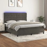 vidaXL Cama box spring c/ colchão/LED 160x200cm veludo cinzento-escuro