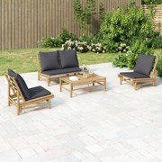 4pcs conj. lounge de jardim bambu c/ almofadões cinzento-escuro