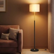 Candeeiro de pé com altura ajustável e abajur em tecido 30 x 30 x (140-170) cm dourado + preto