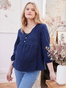 Blusa em gaze de algodão, especial gravidez e amamentação azul vivo liso