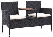 Banco de jardim 2 lugares com mesa centro 143 cm vime PE preto