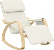 HOMCOM Cadeira de Baloiço com Apoio para os Pés Ajustável em 5 Posições, Bolso Lateral, Apoios de Braços em Madeira e Apoio de Cabeça, Creme | Aosom Portugal