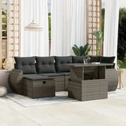 vidaXL 7 pcs conjunto sofás p/ jardim c/ almofadões vime PE cinzento