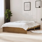 Estrutura de cama casal 135x190 cm madeira maciça castanho-mel