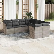 vidaXL 8 pcs conj. sofás jardim c/ almofadões vime PE cinzento-claro
