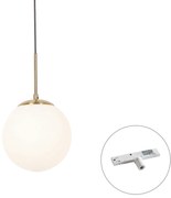 Candeeiro suspenso Art Déco dourado com vidro opalino incl. adaptador de calha branco monofásico - Slimline Flore