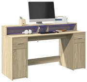 vidaXL Secretária luzes LED 160x55x91cm deriv. madeira carvalho sonoma