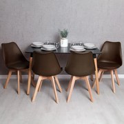 Conjunto Mesa Tower Retangular 120 x 80 cm Preto e Pack 4 Cadeiras Synk Basic - Marrom