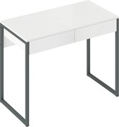 HOMCOM Escrivaninha Secretária Mesa Computador com 2 Gavetas 100x50 cm Pernas de Aço para Casa Escritório Branco Brilhante | Aosom Portugal