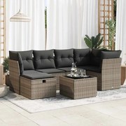 vidaXL 7 pcs conjunto sofás p/ jardim c/ almofadões vime PE cinzento