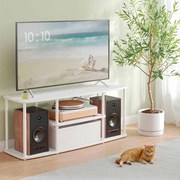 Móvel TV 110 x 35 x 46 cm para televisores até 50 polegadas em aglomerado de madeira, aço branco