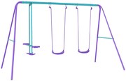 Outsunny Conjunto de Baloiços de Jardim com Altura Ajustável Baloiços para Crianças com Baloiço Duplo 280x140x178 cm Azul e Roxo | Aosom Portugal