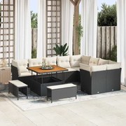 vidaXL Conjunto de Sofás de Jardim 12 Peças com Almofadas - Rattan Preto e Acácia
