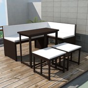 5 pcs conjunto de jantar para exterior aço e vime PE castanho