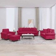vidaXL 4 pcs conjunto de sofás com almofadas veludo vermelho-tinto
